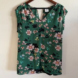 CAbi Green Floral Shadow Blouse Style 3619